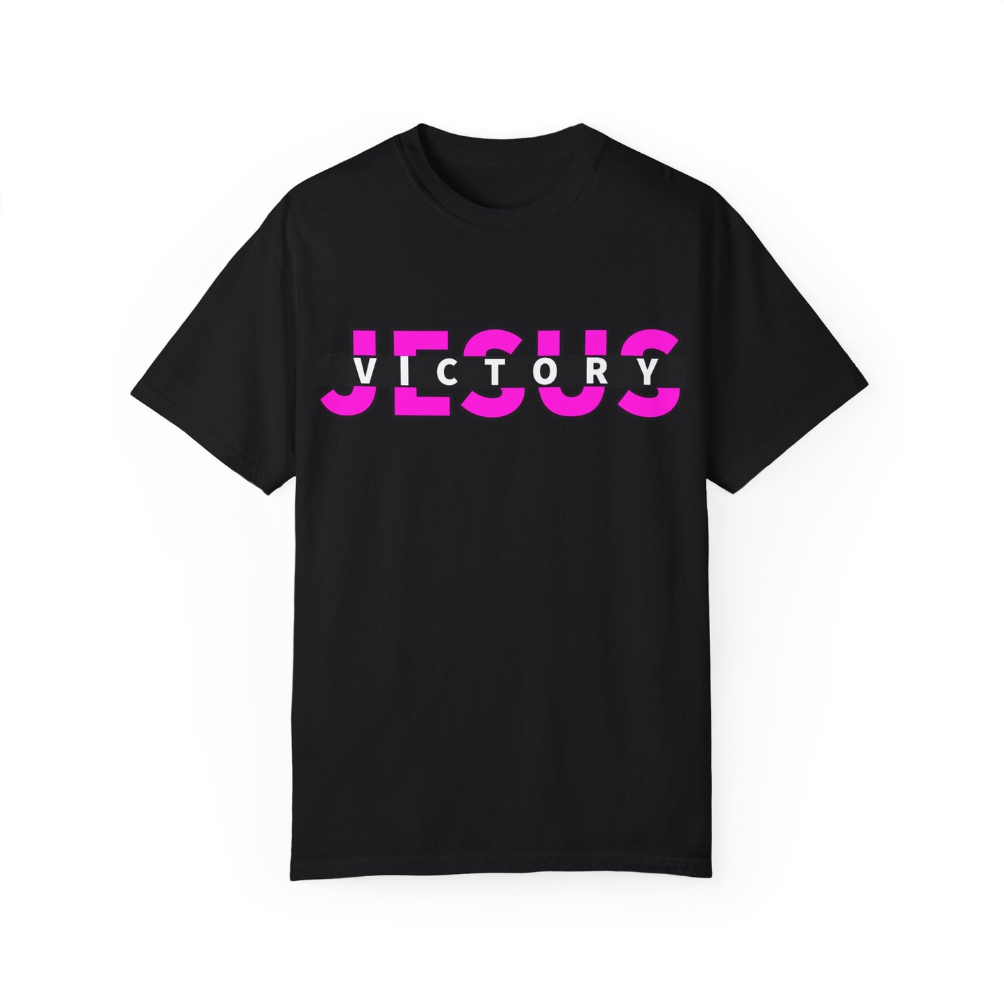 Black Neon Pink Victory in Jesus Unisex Garment-Dyed T-shirt