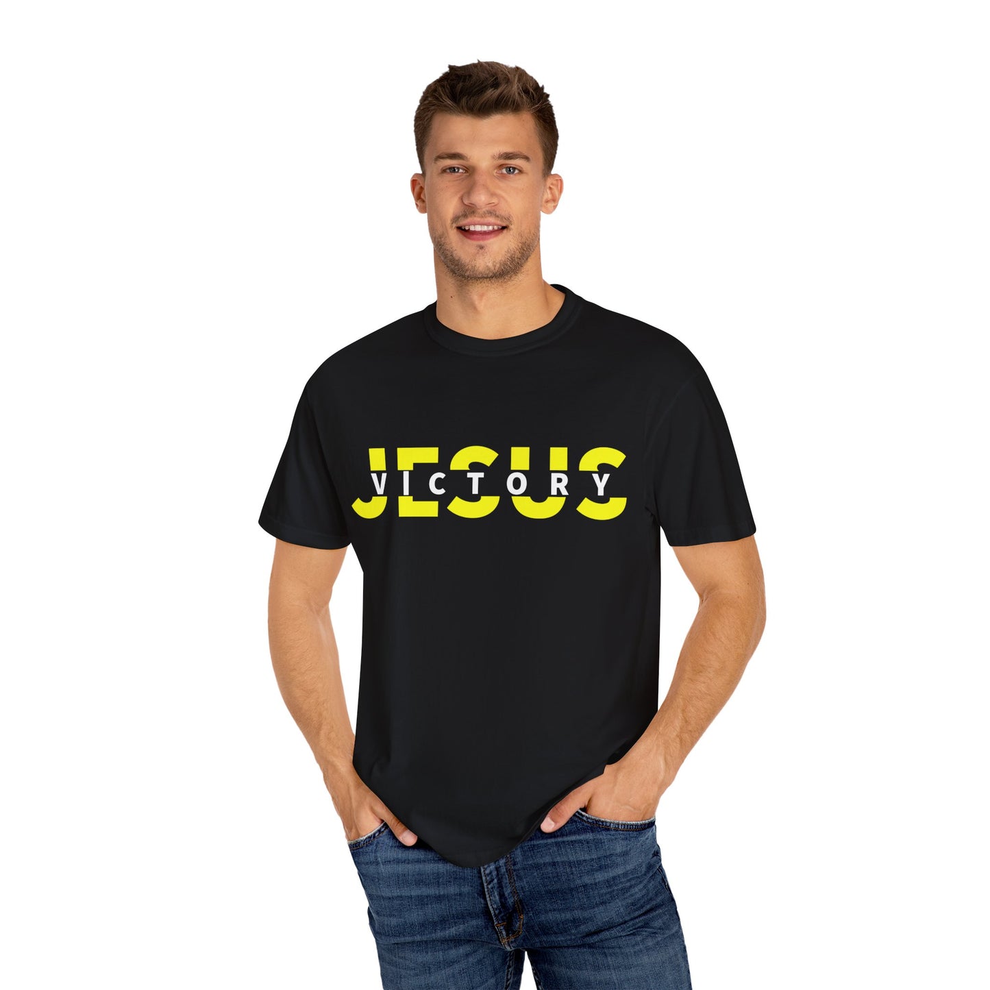 Black Neon Yellow Victory in Jesus Unisex Garment-Dyed T-shirt