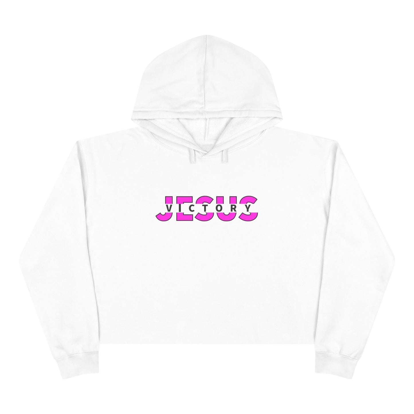 Neon Pink Victory in Jesus Crop Hoodie